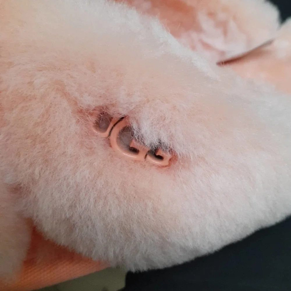 Ugg Fuzzette Beverly Pink Criss Cross Strap Fur Slippers Size 5 - Picture 5 of 12